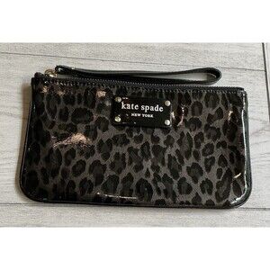 Kate Spade New York Leopard Print Patent Leather Wristlet Wallet New